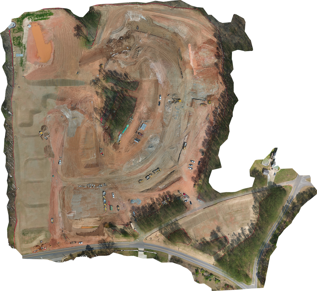 Orthomosaic aerial map of active construction site